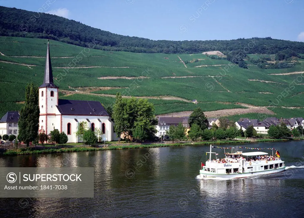 Tourboat in river, River Mosel, Rhineland_Palatinate, Germany