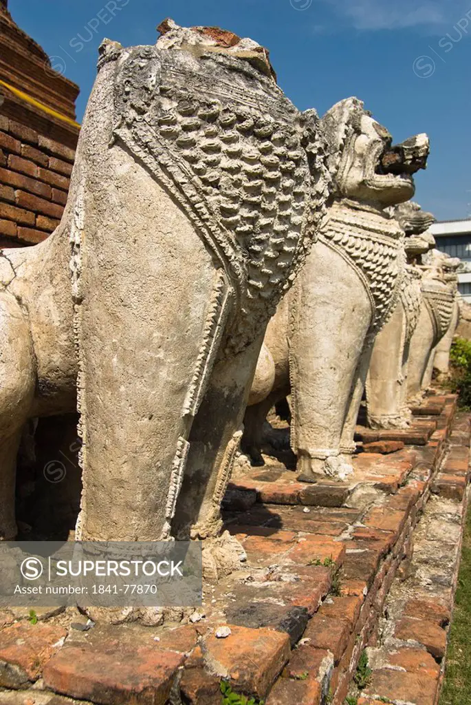 Dragon sculptures in temple ruin Wat Thammikarat, Ayuthaya, Thailand