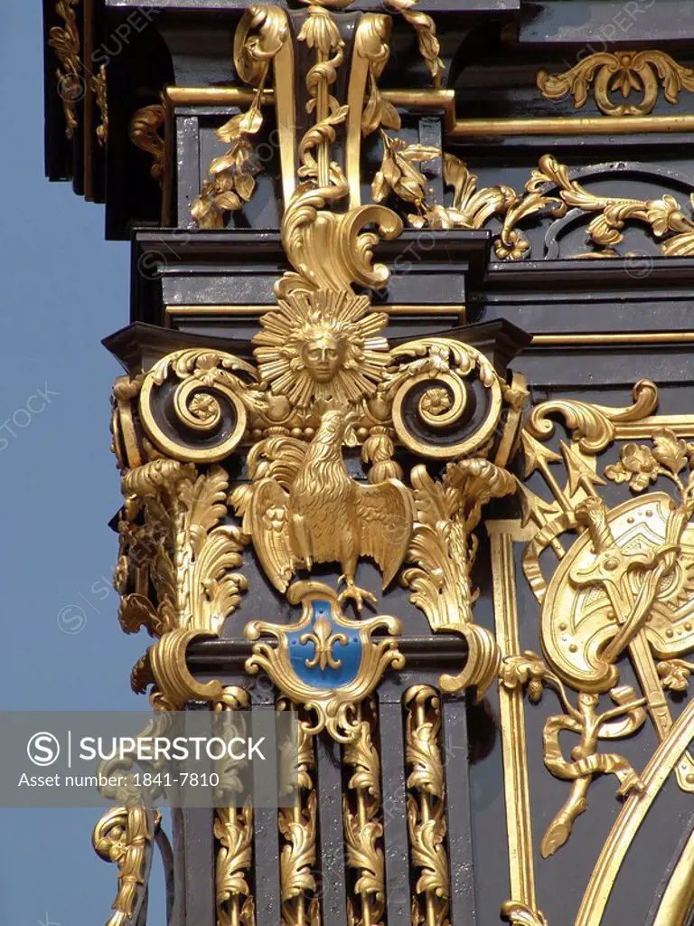 Low angle view of golden gate, Place Stanislas, Nancy, Meurthe_et_Moselle, Lorraine, France
