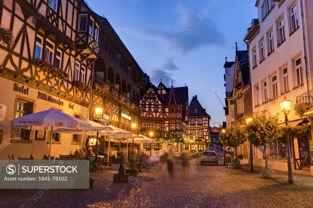 Old market square in Bacharach in the evening, Germany