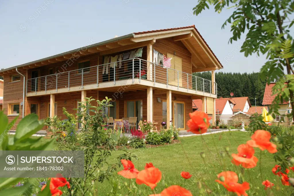 House with wood cladding, Bavaria, Germany, Europe