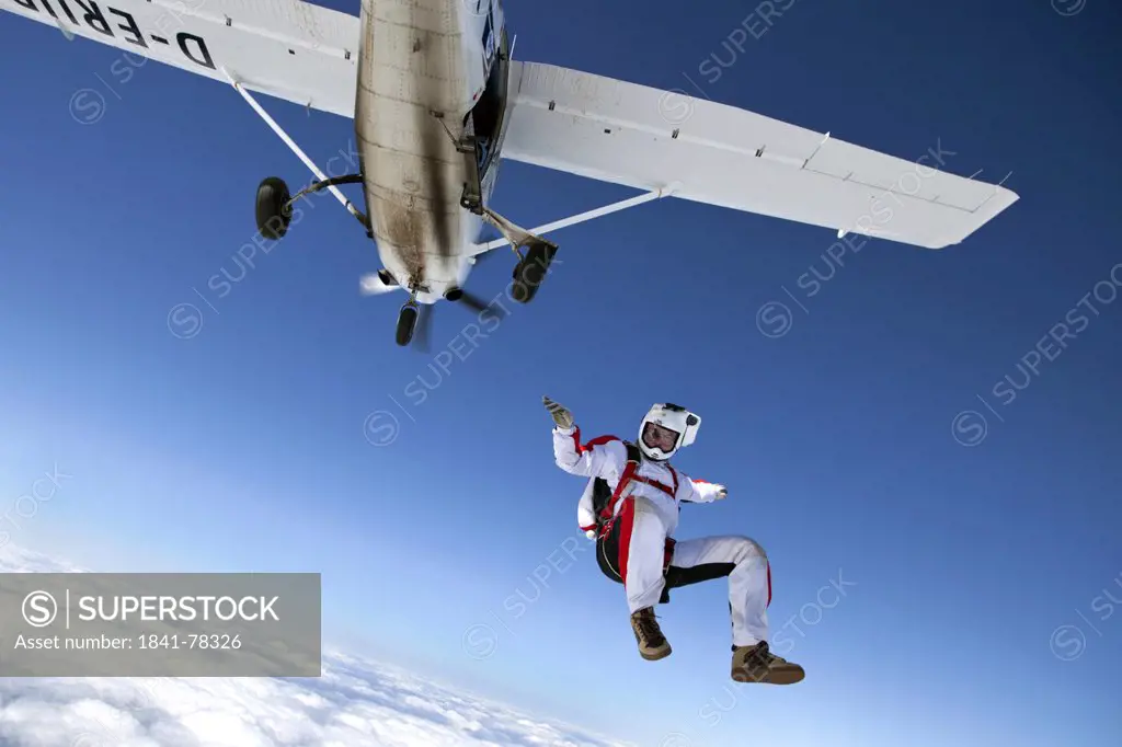 Male parachute jumper, Illertissen, Bavaria, Germany, Europe
