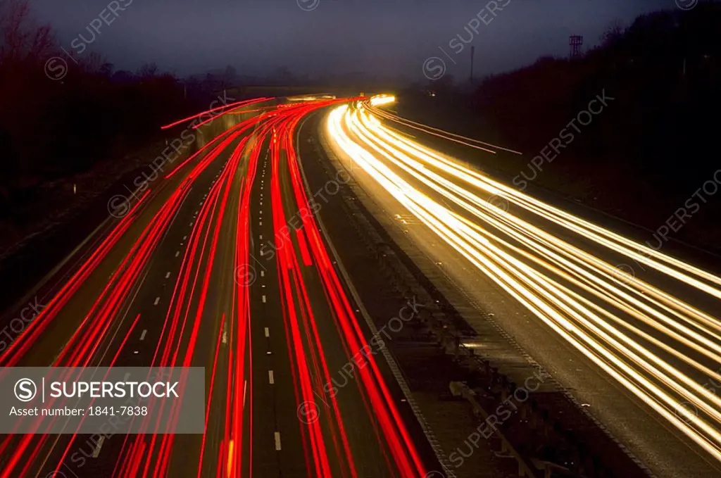 High angle view of traffic on highway at night