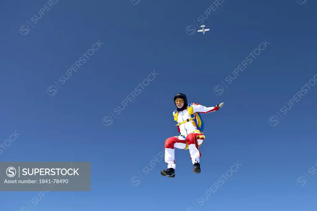 Female parachute jumper, Illertissen, Bavaria, Germany, Europe