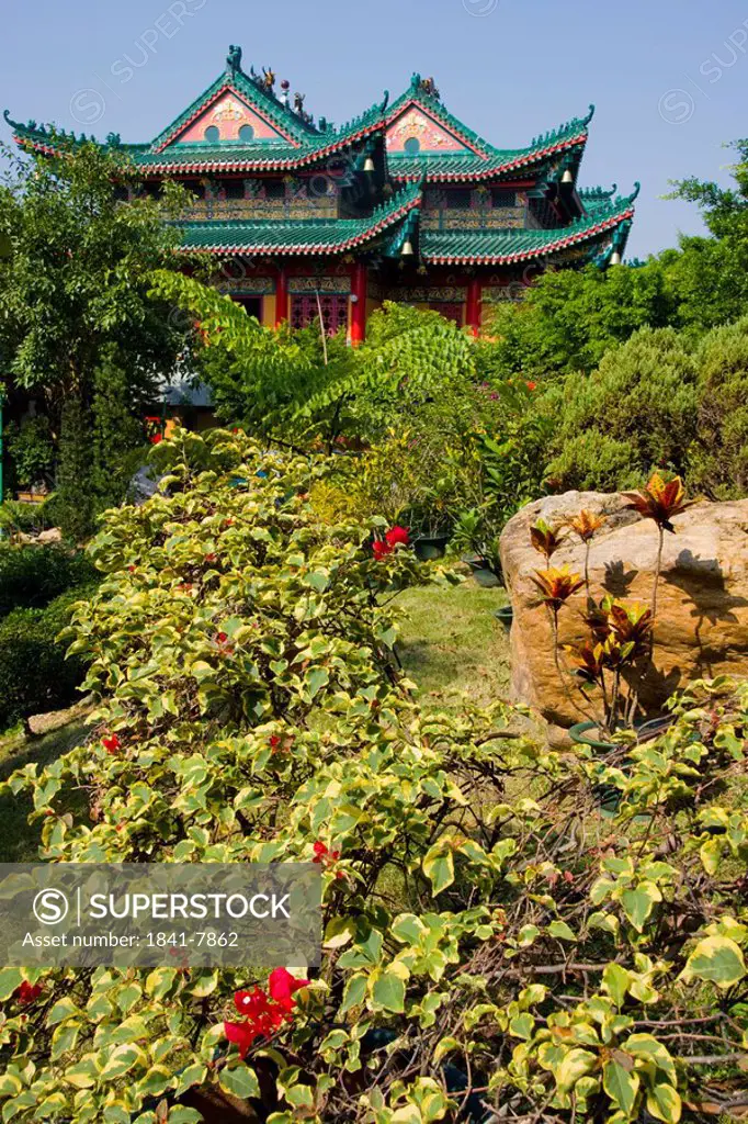 Garden in front of temple, Wun Chuen Sin Koon, Hong Kong, China