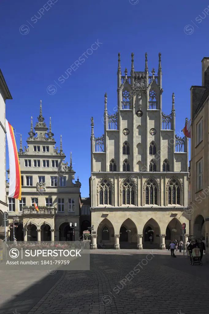 Gable house and Historical City Hall on Prinzipalmarkt, Muenster, Germany