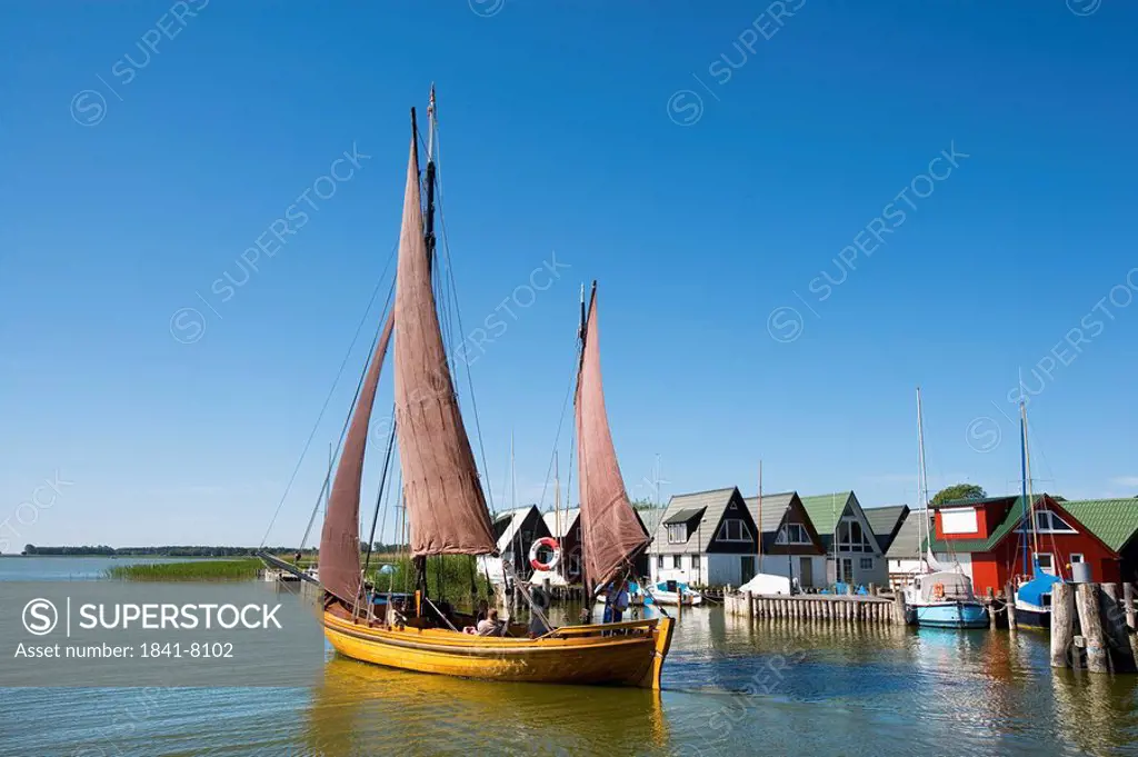 Sailing boat at harbour, Ahrenshoop, Mecklenburg_Western Pomerania, Germany