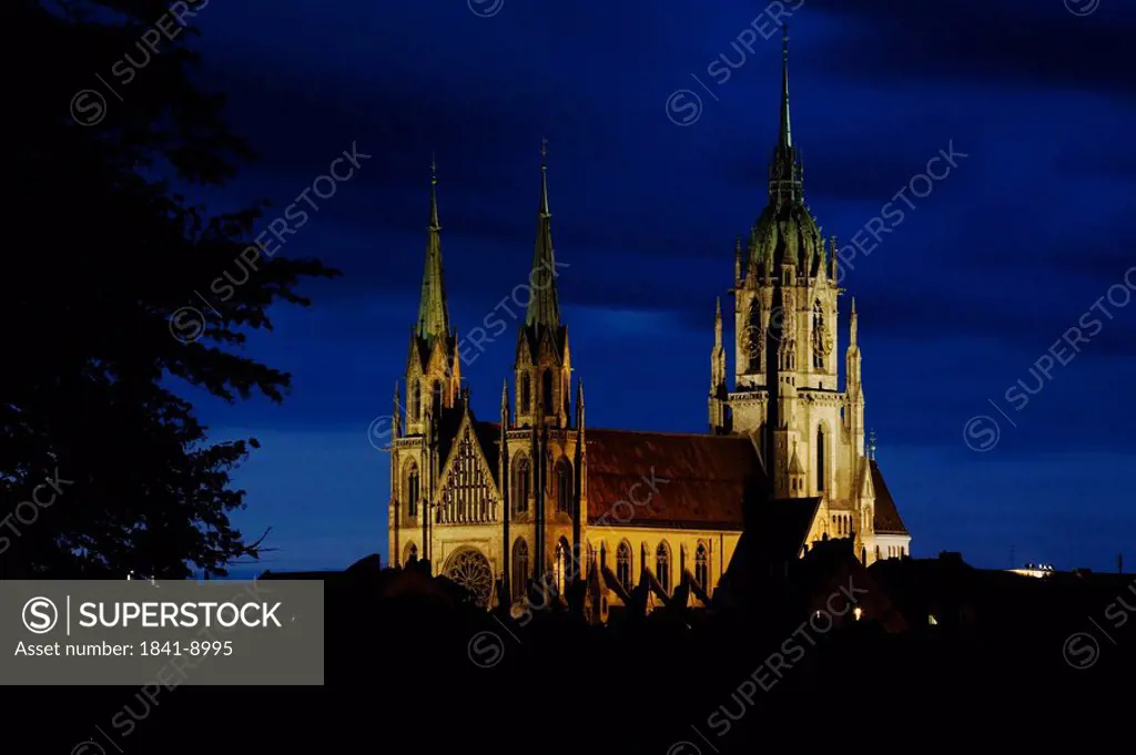 Church at night, St. Paul´s Church, Munich, Bavaria, Germany