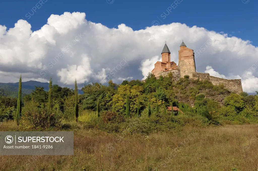 Gremi castle and the Church of the Archangels, Kakheti, Georgia, low angle view
