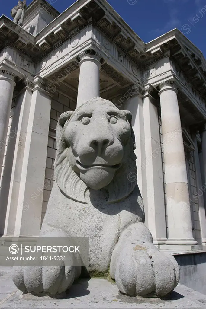 Sculpture of lion in front of building, Dublin, Republic of Ireland