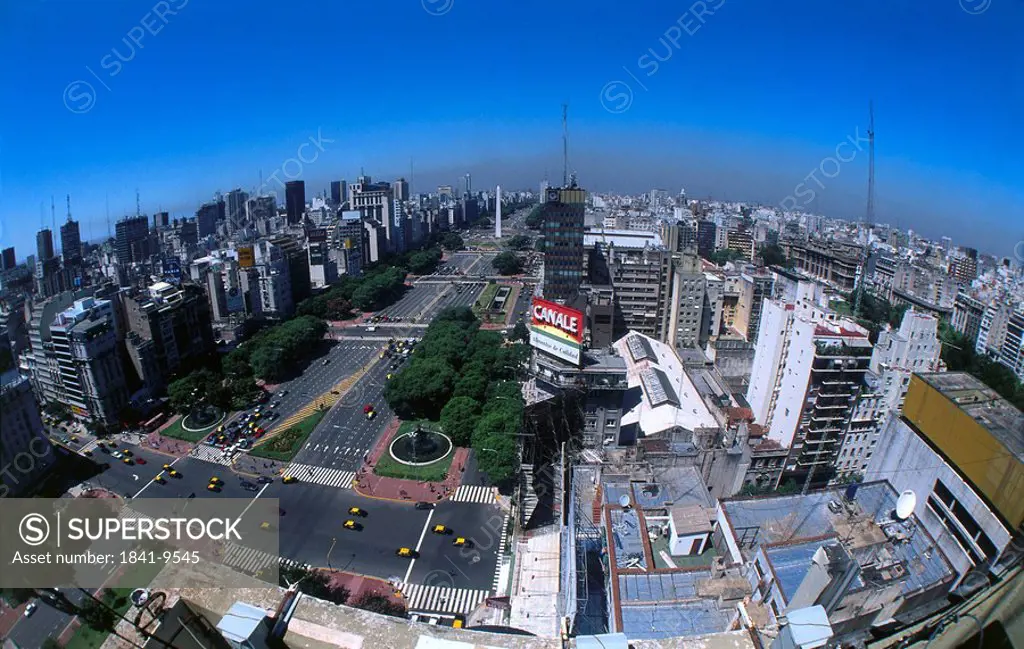 High angle view of city, Avenida 9 De Julio, Buenos Aires, Argentina