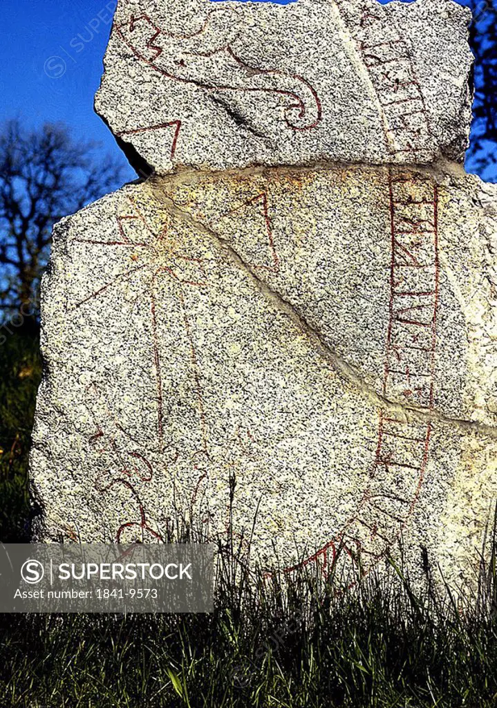 Petroglyphs on rock face, Sigtuna, Sweden