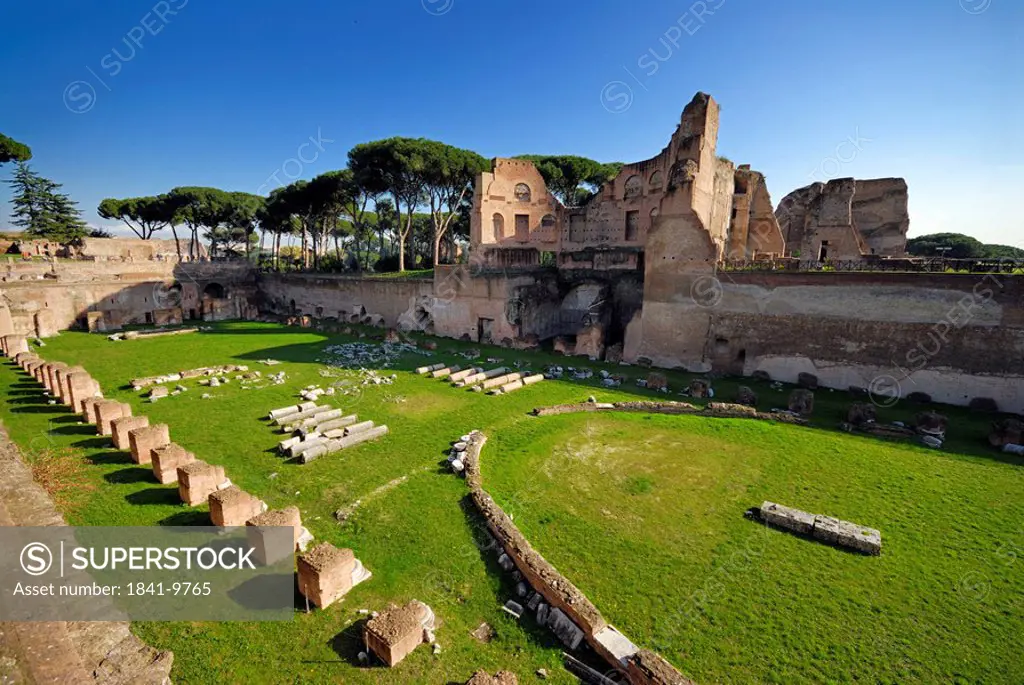 Old ruins of castle, Stadium of Domitian, Palatine Hill, Rome, Latium, Italy