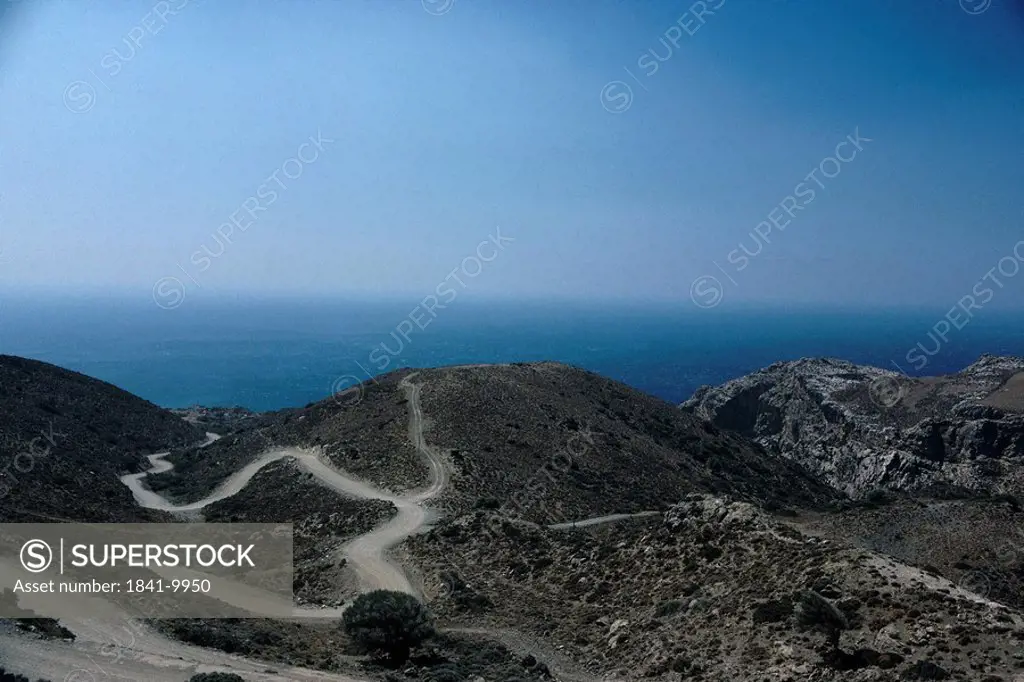 Track road on mountainous landscape, Aghios, Viannos, Crete, Greece