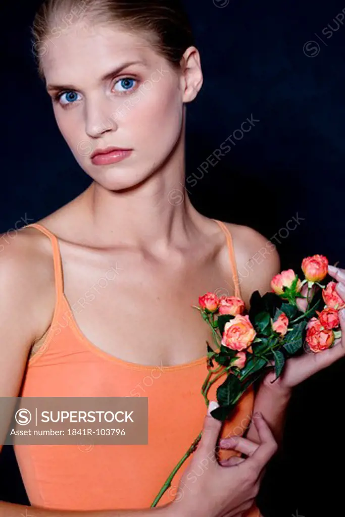 young woman with roses