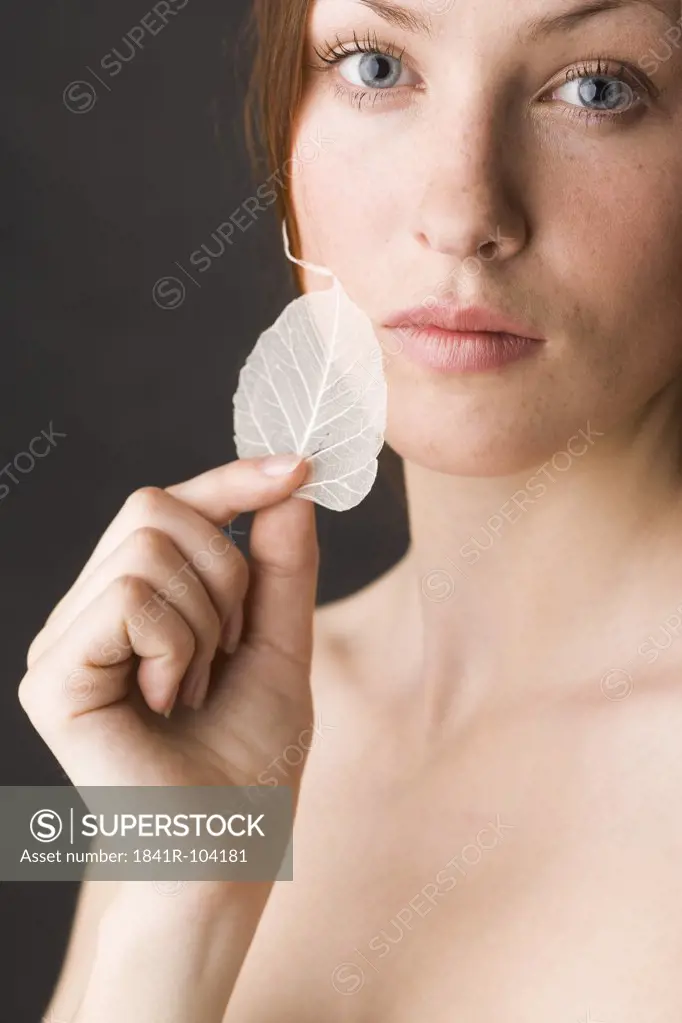 beauty woman with leaf