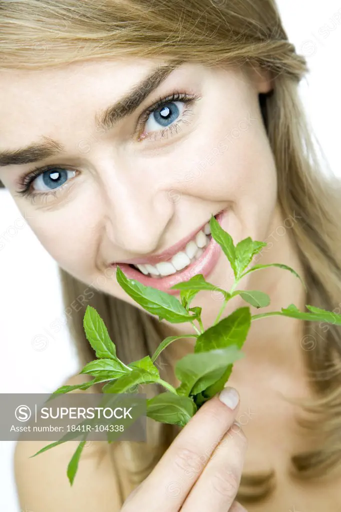 young woman with fresh mint