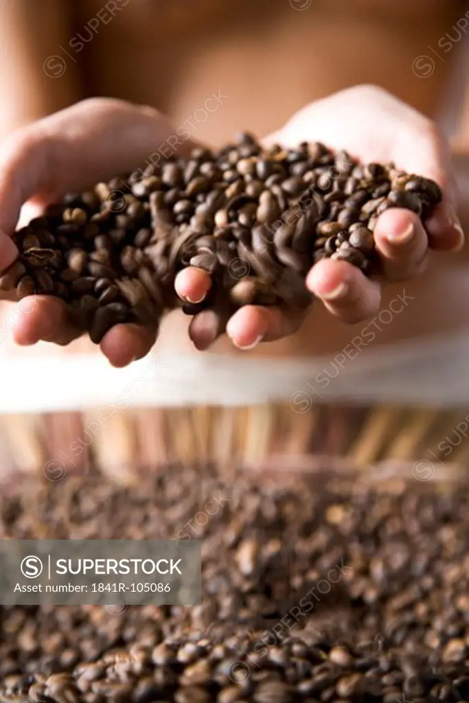 Woman with coffee grains