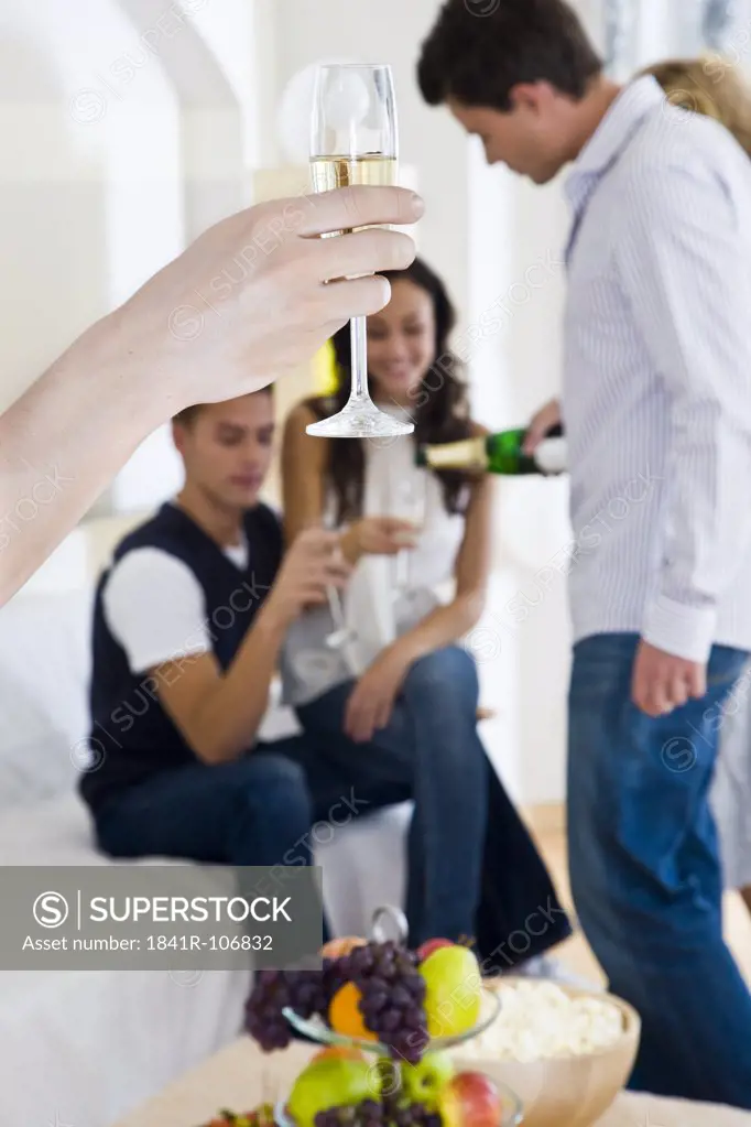 friends drinking champagne at party