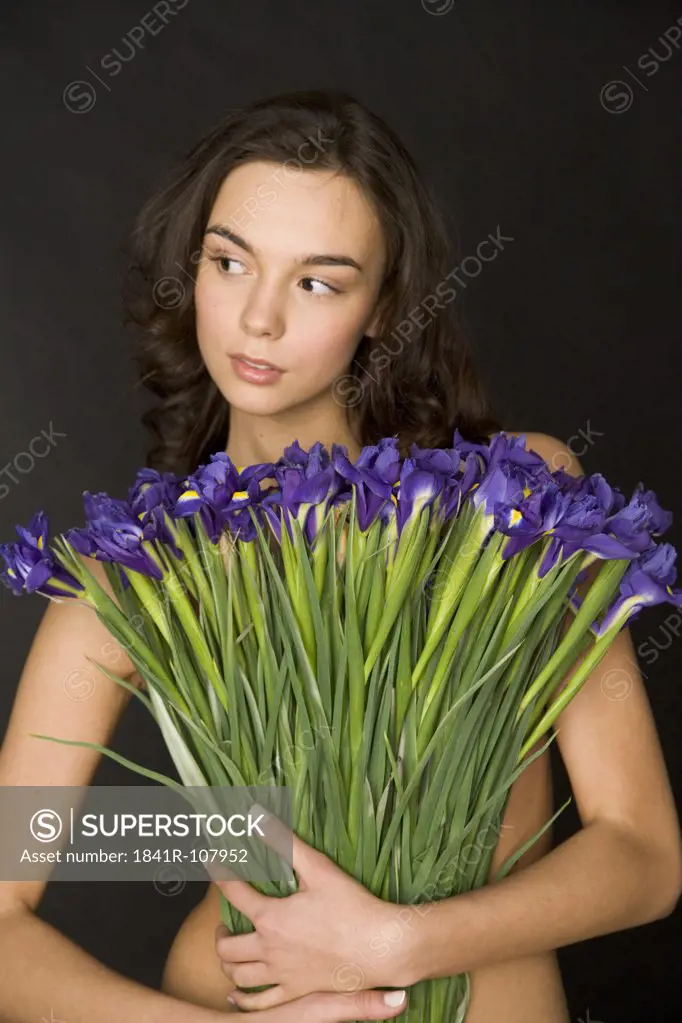 young woman with flowers