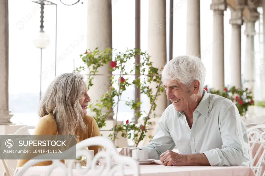 Senior couple in a restaurant, Italy, Gardone Riviera