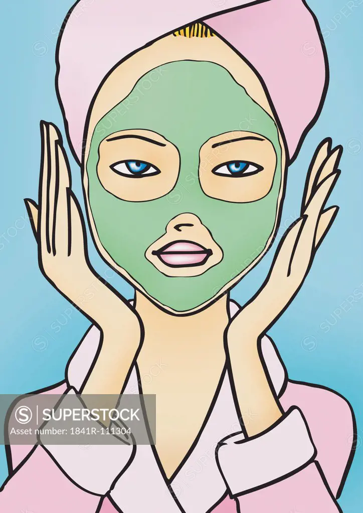 Woman with a green facial mud mask