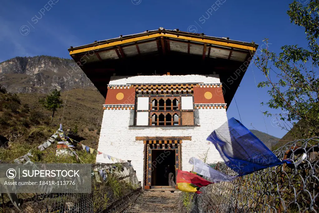 House with bridge in traditionally building style, Bhutan