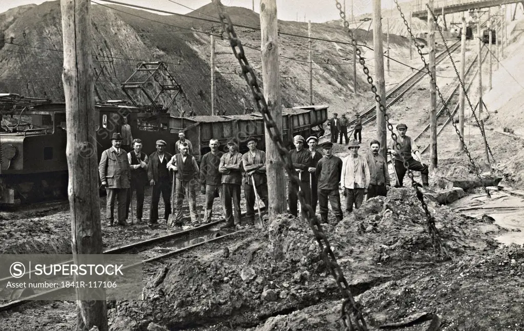 Historical picture of workmen at the railway track