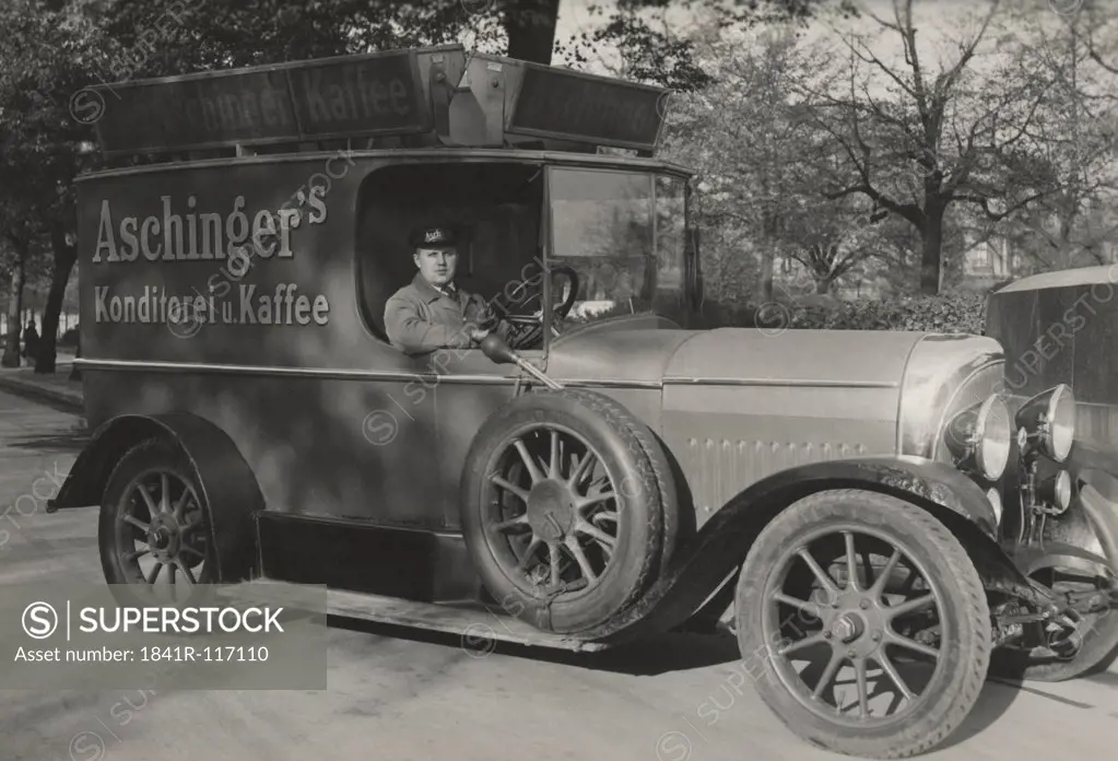 Historical picture of a delivery salesman for a confectionery