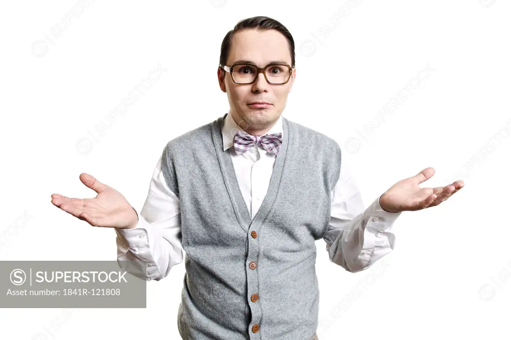 Man with glasses gesturing
