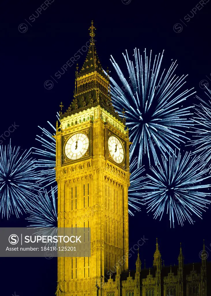 Fireworks above Big Ben in London