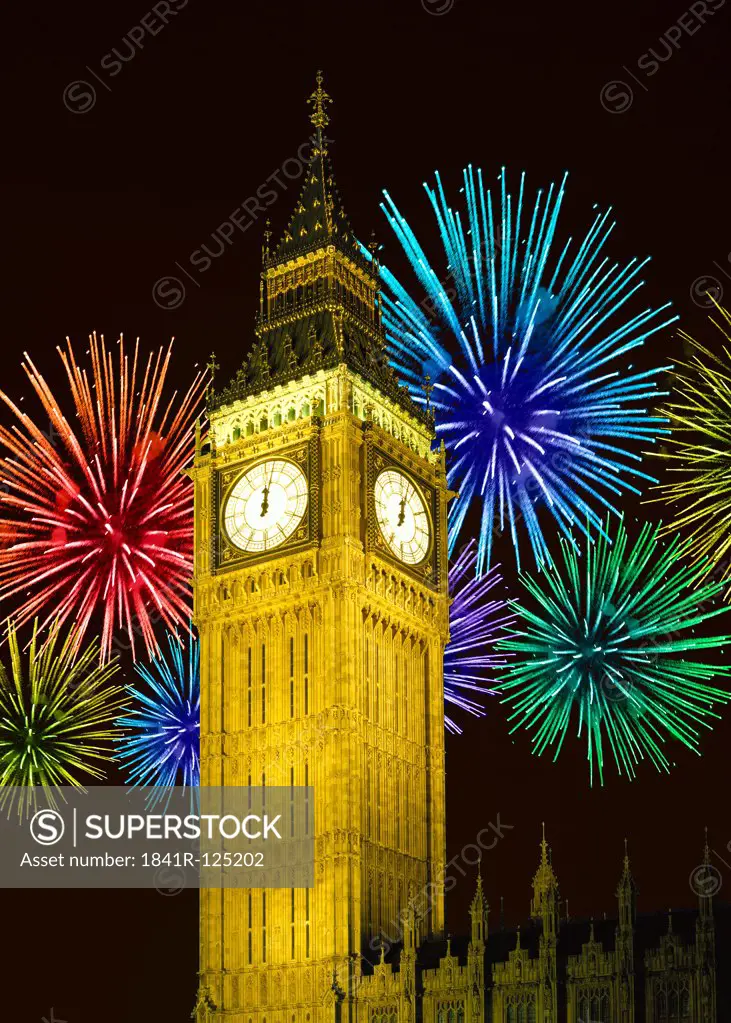 Fireworks above Big Ben in London