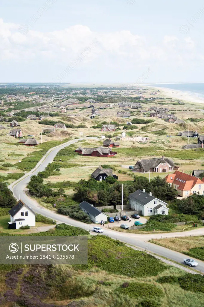 Coastal landscape with houses, Blavand, Denmark