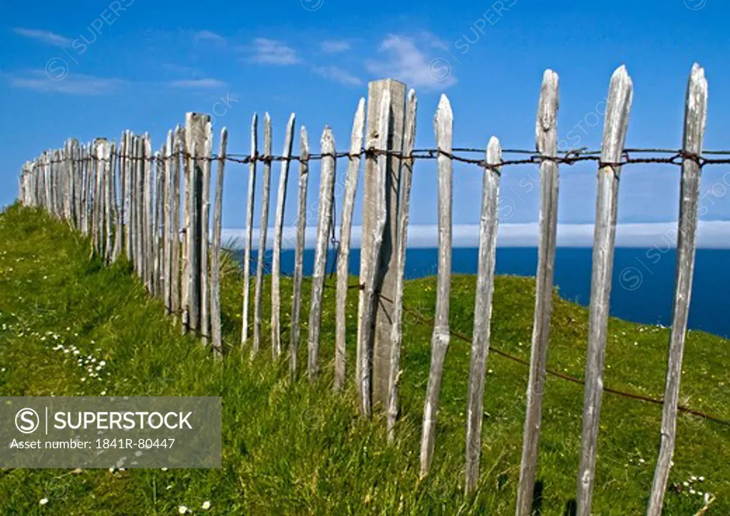 Picket fence at seaside, Scotland, Great Britain