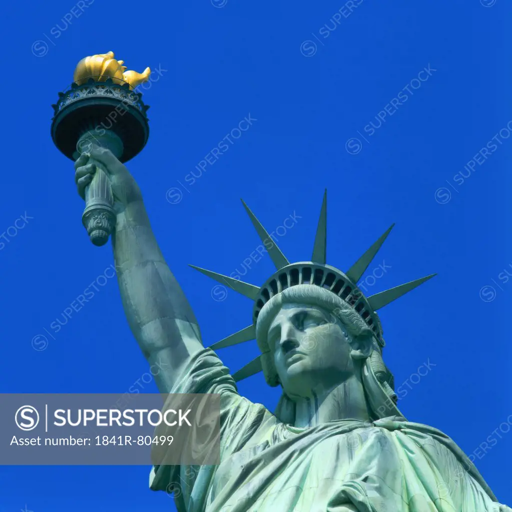 Low angle view of statue, Statue Of Liberty, Manhattan, New York City, New York State, USA