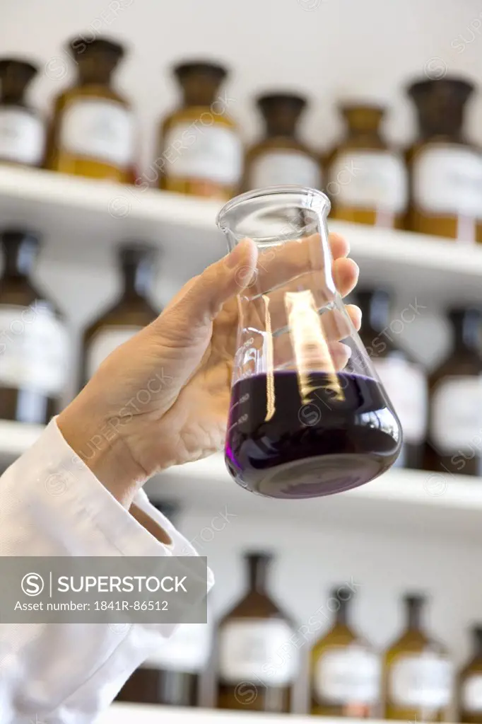Scientist holding conical flask in laboratory