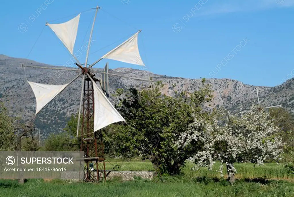 Traditional windmill in field