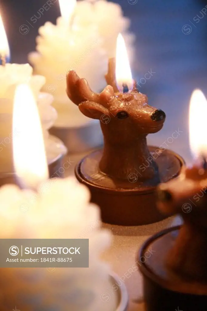 Close-up of burning Christmas candle
