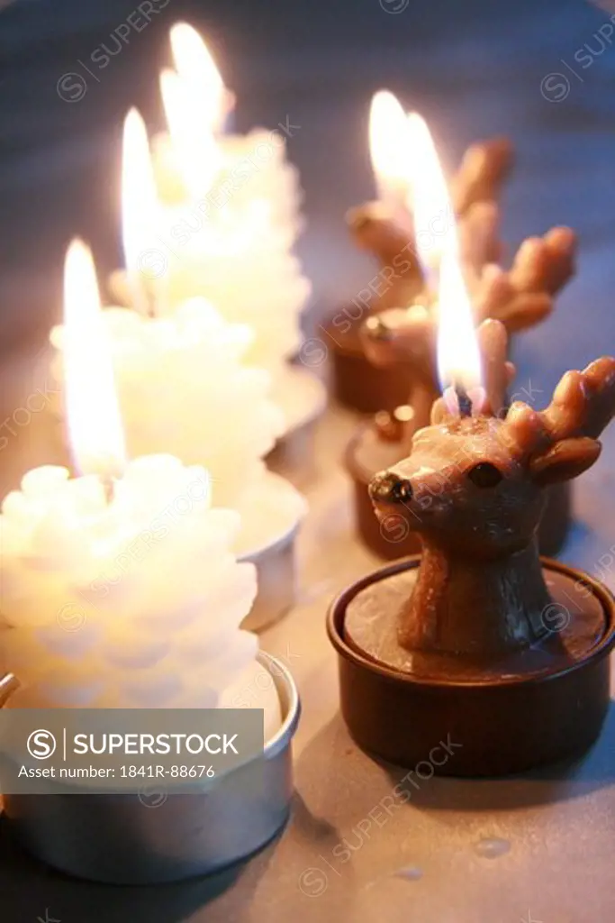 Close-up of burning Christmas candle