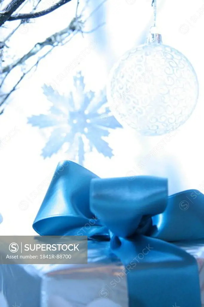 Close-up of Christmas ornament with gift box
