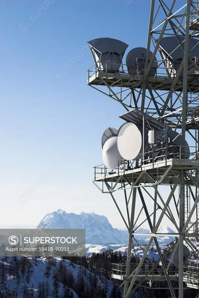 Satellite dishes on tower