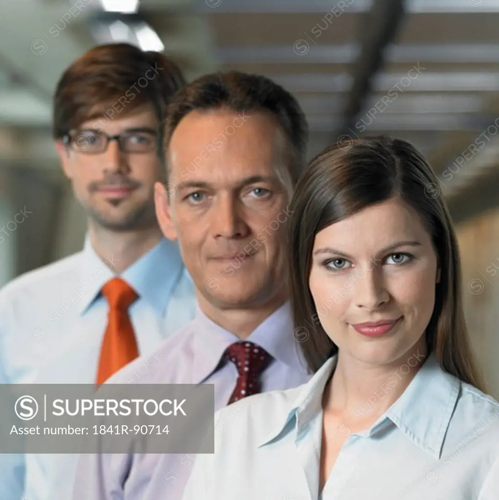Portrait of businesspeople standing in row and smiling