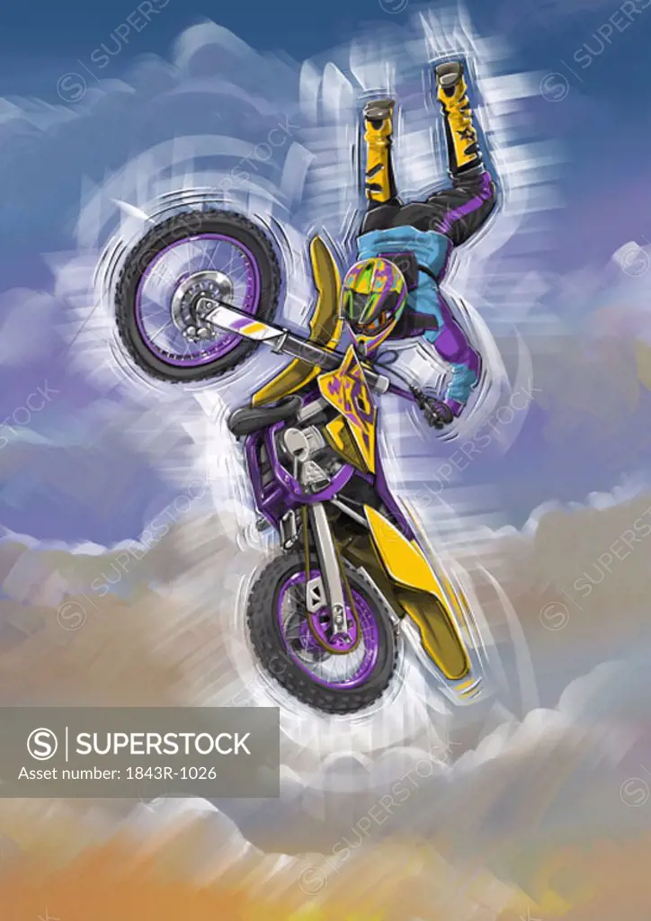 Man jumping through the air with his motorbike