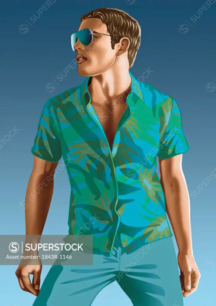 Young man posing in Hawaiian shirt