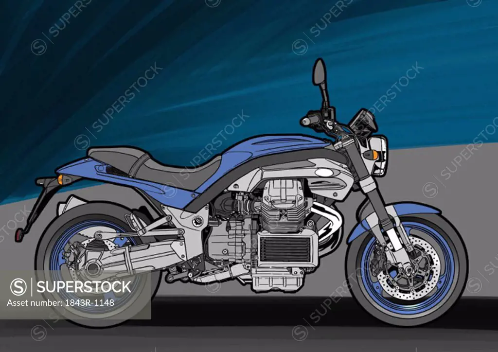 Blue naked street motorbike with blue and black background