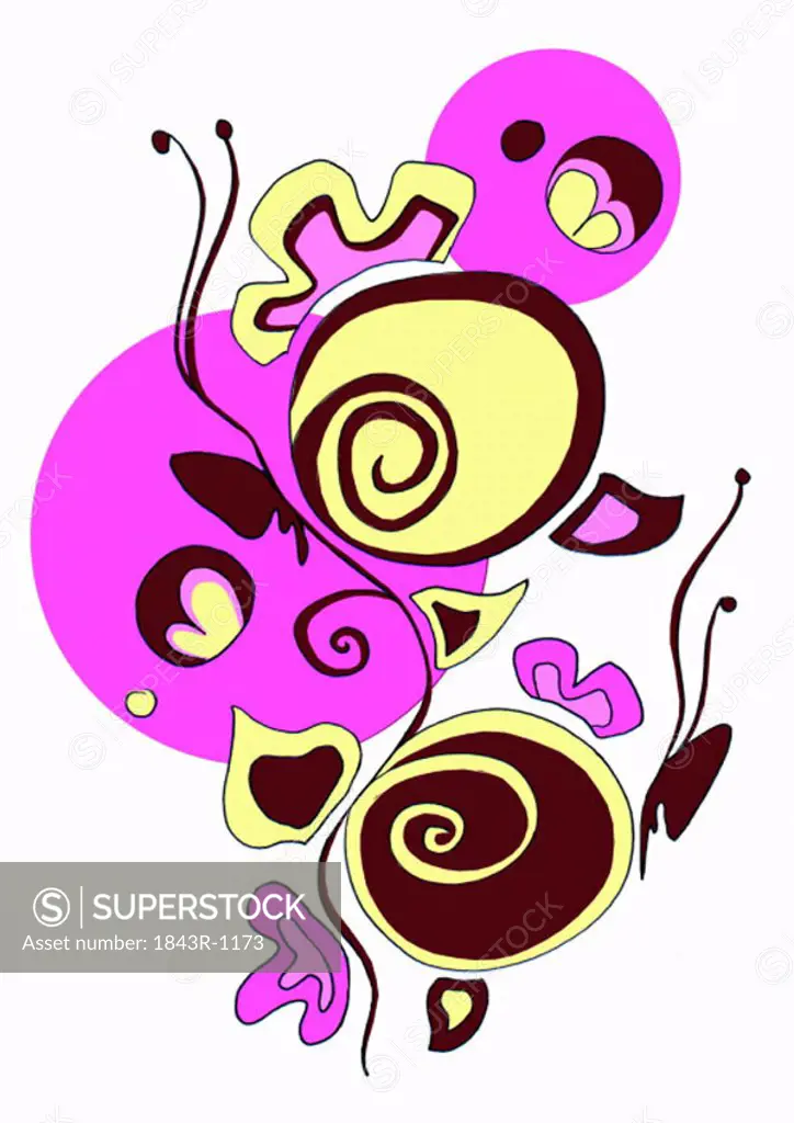 Yellow, black, and purple flower and butterfly pattern