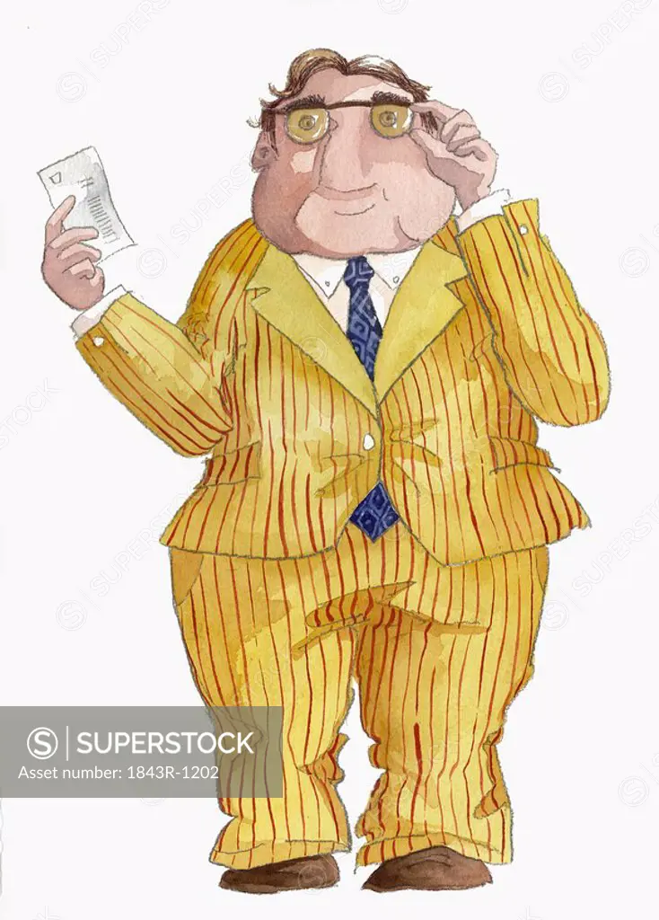 Nerdy character in pinstriped suit