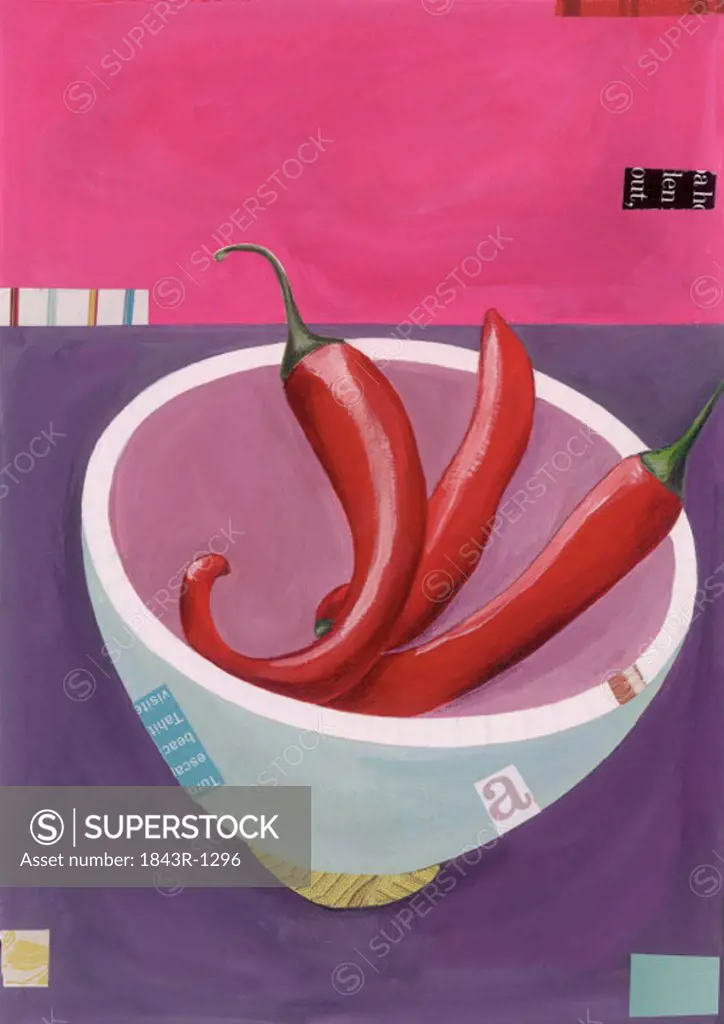 Three hot chili peppers in a bowl