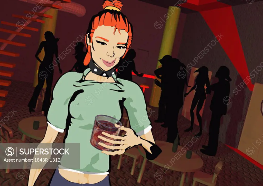 Young trendy woman in a club with a drink
