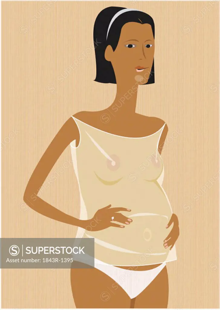 Young pregnant woman holding her stomach